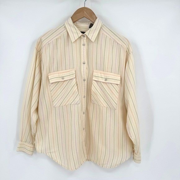liz sport Tops - Liz Sport Vtg Pastel Striped Long Sleeve Button Up Shirt‎ Women's Sz L